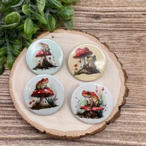 Watercolor Mushroom Frog 1.25" Button Pins, Cottagecore Aesthetic - Animal
